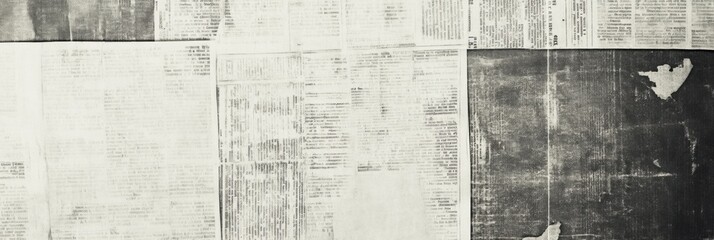 Fototapeta premium Vintage newspaper clippings overlapping to create a textured, historical collage reflecting daily life from a past era. Generative AI