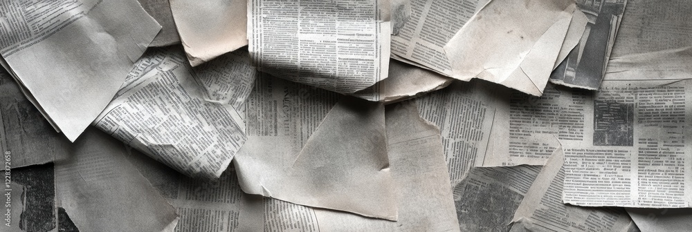 Aufkleber overlapping vintage newspaper clippings depicting historical events and daily life from various eras