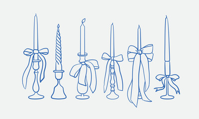 Hand-drawn candles Illustration. Line art, ink, minimalist style. Vector illustration. Party collection.