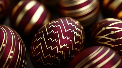Elegant maroon and gold patterned easter eggs with geometric designs celebrating the spirit of easter