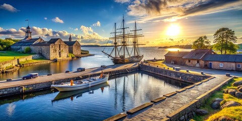 Obraz premium Sveaborg Fortress Dry Dock: Medieval Ship Repair, Baltic Sea, Finland