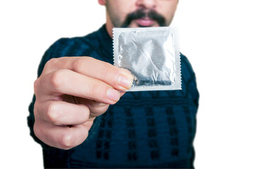 Man holds the condom