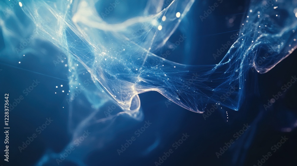 Poster abstract blue network: digital data flow visualization