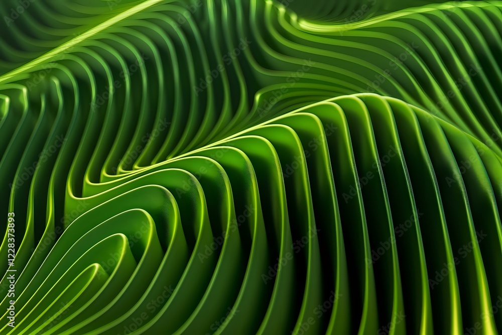 Poster vibrant green curved lines create abstract organic pattern with flowing waves and ripples, highlight