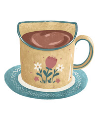 Rustic Floral Coffee Mug Illustration – Cozy Hand Drawn Cup of Hot Chocolate