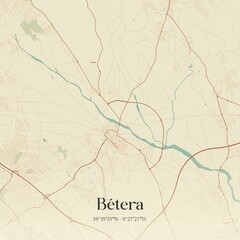 Retro Spanish map of B�tera, Comunidad Valenciana. Vintage street map.