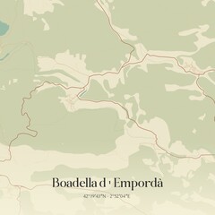 Retro Spanish map of Boadella d'Empord�, Catalu�a. Vintage street map.