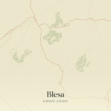 Retro Spanish map of Blesa, Arag�n. Vintage street map.