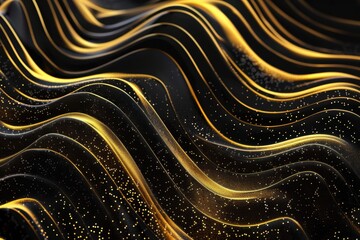 Elegant Flowing Golden Waves with Glowing Particles on a Dark Background, Abstract Futuristic Texture and Luxury Artistic Design