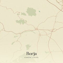 Fototapeta premium Retro Spanish map of Borja, Arag�n. Vintage street map.