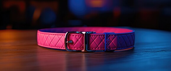 Pink quilted pet collar, studio shot, bokeh background, e-commerce