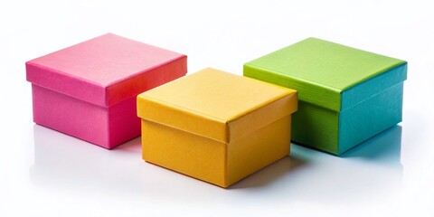 Fototapeta premium Three Square Paper Boxes Mockup on White Background - Clean Packaging Design Template