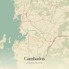 Fototapeta premium Retro Spanish map of Cambados, Galicia. Vintage street map.