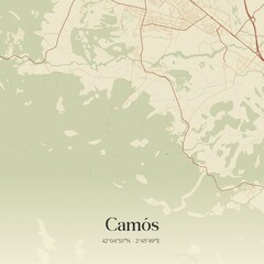 Retro Spanish map of Cam�s, Catalu�a. Vintage street map.