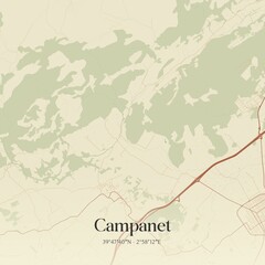 Obraz premium Retro Spanish map of Campanet, Islas Baleares. Vintage street map.