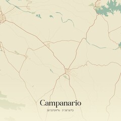Retro Spanish map of Campanario, Extremadura. Vintage street map.