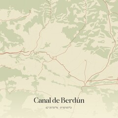 Retro Spanish map of Canal de Berd�n, Arag�n. Vintage street map.