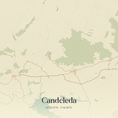 Retro Spanish map of Candeleda, Castilla y Le�n. Vintage street map.