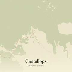 Obraz premium Retro Spanish map of Cantallops, Catalu�a. Vintage street map.