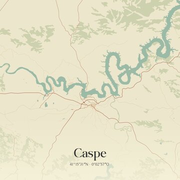 Retro Spanish map of Caspe, Arag�n. Vintage street map.