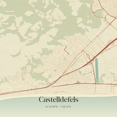Obraz premium Retro Spanish map of Castelldefels, Catalu�a. Vintage street map.