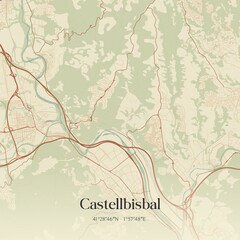 Obraz premium Retro Spanish map of Castellbisbal, Catalu�a. Vintage street map.