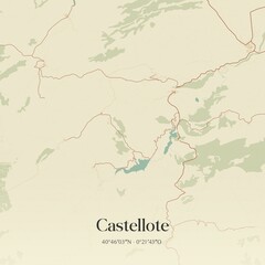Retro Spanish map of Castellote, Arag�n. Vintage street map.