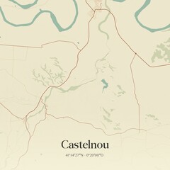 Retro Spanish map of Castelnou, Arag�n. Vintage street map.