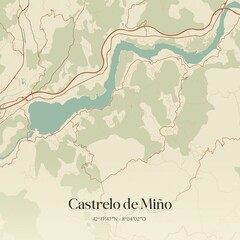 Retro Spanish map of Castrelo de Mi�o, Galicia. Vintage street map.
