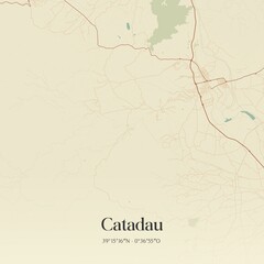 Retro Spanish map of Catadau, Comunidad Valenciana. Vintage street map.