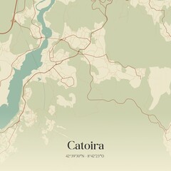 Retro Spanish map of Catoira, Galicia. Vintage street map.