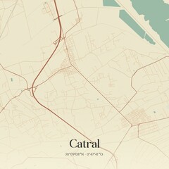 Retro Spanish map of Catral, Comunidad Valenciana. Vintage street map.