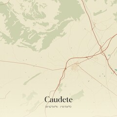 Retro Spanish map of Caudete, Castilla-La Mancha. Vintage street map.