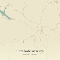 Retro Spanish map of Cazalla de la Sierra, Andaluc�a. Vintage street map.