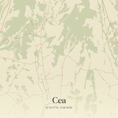 Retro Spanish map of Cea, Castilla y Le�n. Vintage street map.