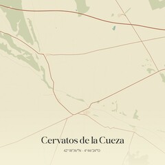 Retro Spanish map of Cervatos de la Cueza, Castilla y Le�n. Vintage street map.