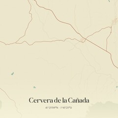 Retro Spanish map of Cervera de la Ca�ada, Arag�n. Vintage street map.