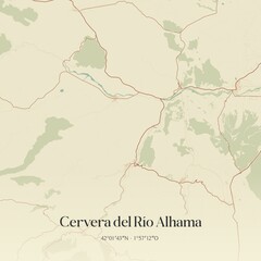 Vintage map of Cervera del Rio Alhama, Spain.