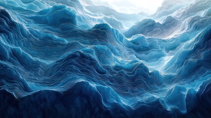 Fototapeta premium Abstract representation of dynamic ocean waves in various shades of blue.