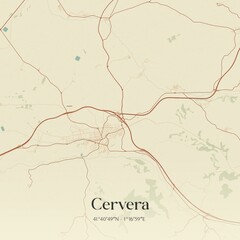 Retro Spanish map of Cervera, Catalu�a. Vintage street map.