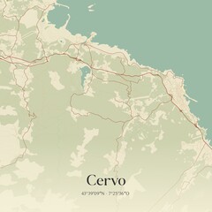 Retro Spanish map of Cervo, Galicia. Vintage street map.