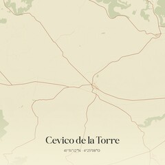 Retro Spanish map of Cevico de la Torre, Castilla y Le�n. Vintage street map.