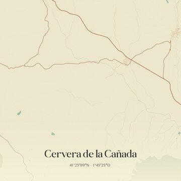 Retro Spanish map of Cervera de la Ca�ada, Arag�n. Vintage street map.