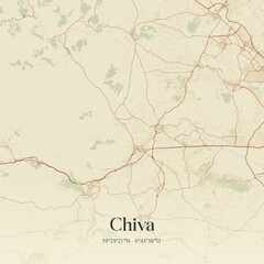 Fototapeta premium Retro Spanish map of Chiva, Comunidad Valenciana. Vintage street map.