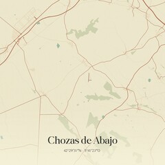 Retro Spanish map of Chozas de Abajo, Castilla y Le�n. Vintage street map.