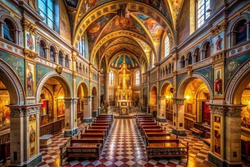 Naklejka premium Treviso Cathedral Drone Shot: Way of the Cross Artwork, November 2023, Italy
