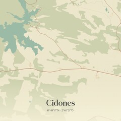Retro Spanish map of Cidones, Castilla y Le�n. Vintage street map.