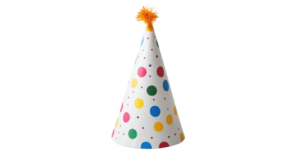 Colorful party hat with polka dots on transparent background. Transparent background