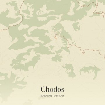 Retro Spanish map of Chodos, Comunidad Valenciana. Vintage street map.