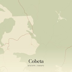 Retro Spanish map of Cobeta, Castilla-La Mancha. Vintage street map.